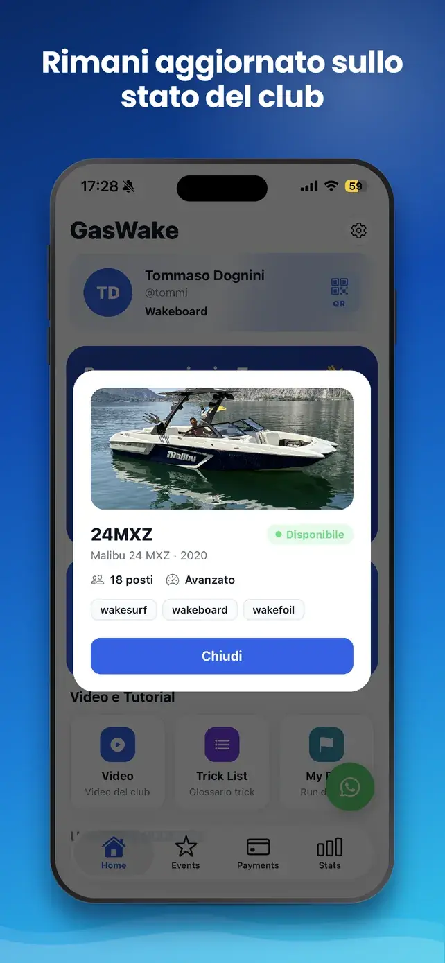 App GasWake — Stato del club e delle barche