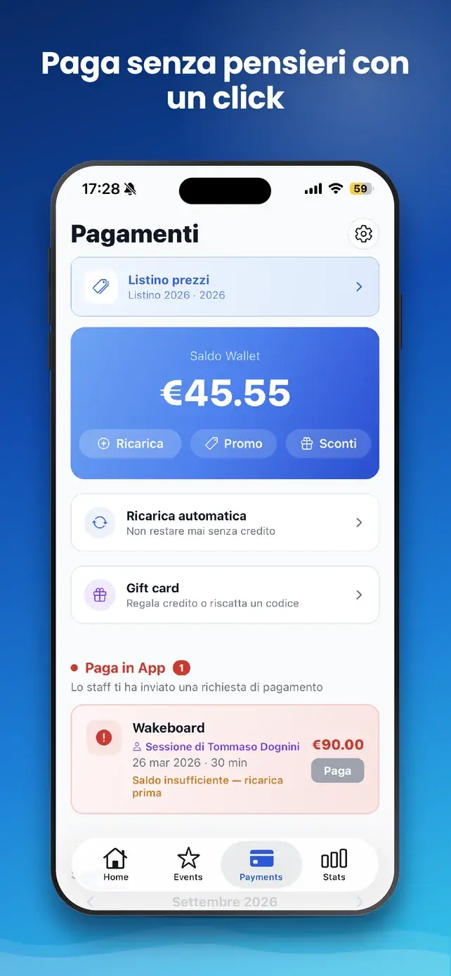 App GasWake — Wallet e pagamenti