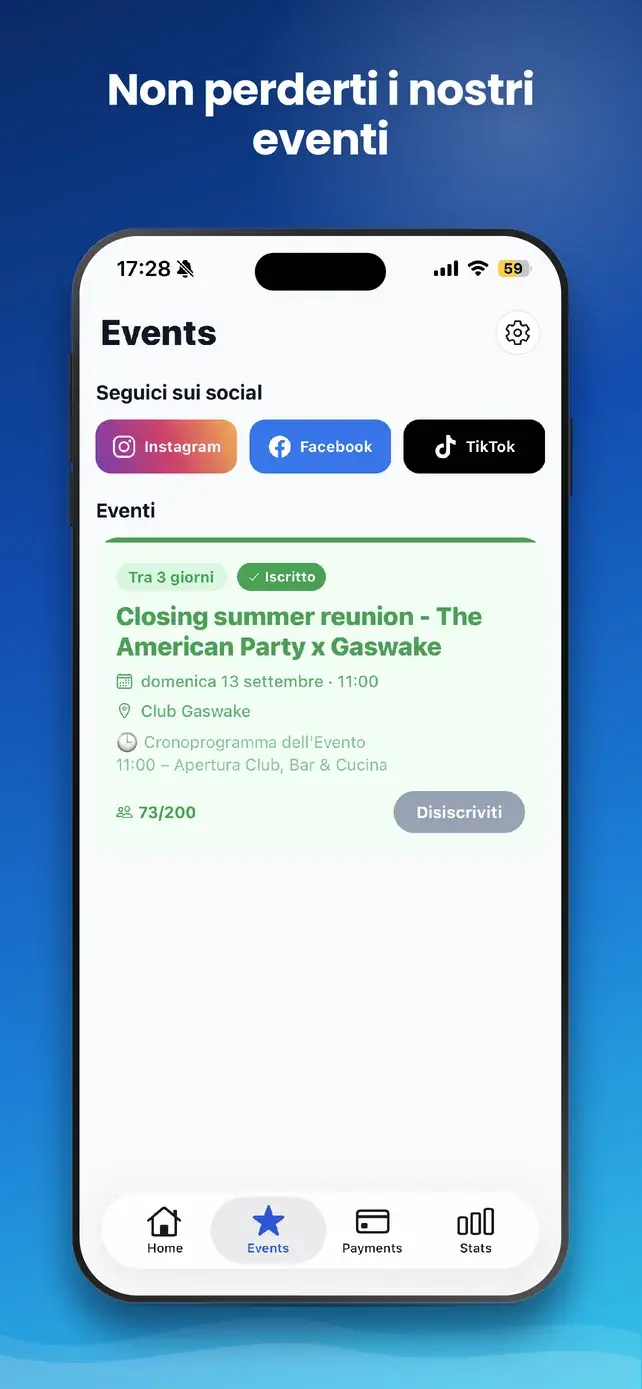 App GasWake — Eventi del club